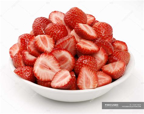 Fresh Sliced Strawberries — Ripe Front View Stock Photo 153813664