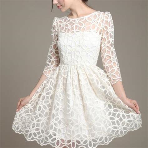 Elegant White Long Sleeve Lace Party Dress On Luulla
