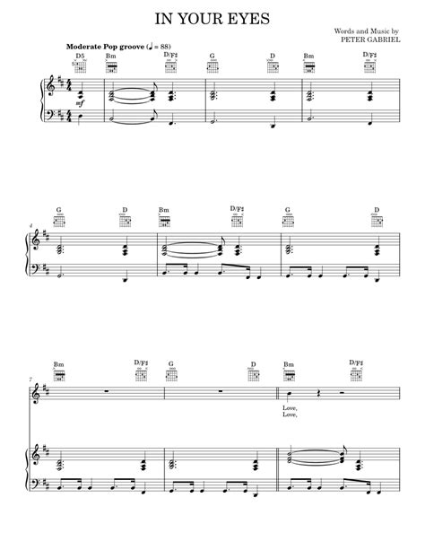 In Your Eyes Sheet Music For Piano Vocals By Peter Gabriel Official