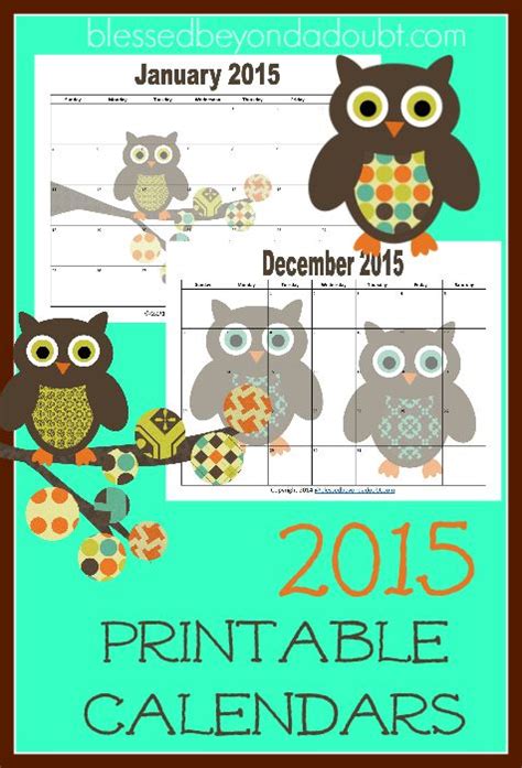 Totally Free Monthly Printable Calendars With An Adorable Owl Theme For