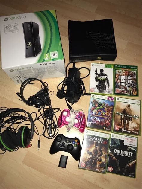 Xbox 360 Bundle With 4gb Black Console Boxed With Games Controllers