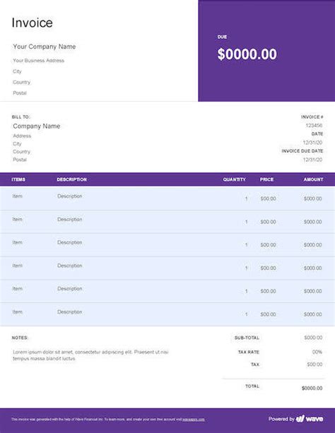 Net 30 Invoice Template Wave Financial