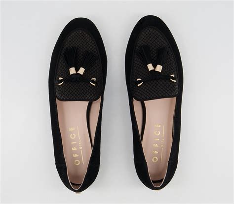 Office Finitely Tassel Loafers Black Suede Flat Shoes For Women