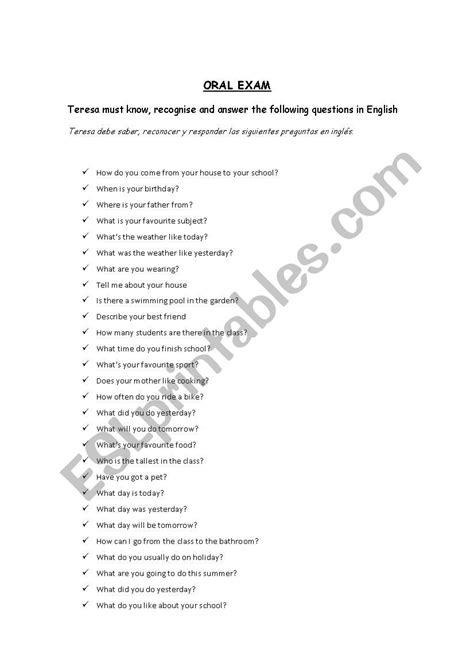 Oral Questions Esl Worksheet By Marsalvador