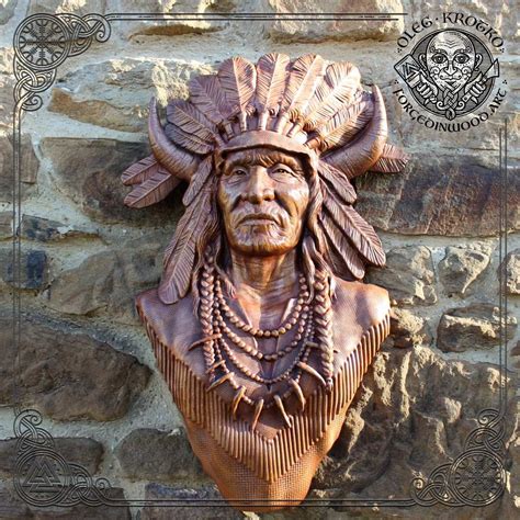 Wood Carved Picture Spirit Of The Native American Warrior