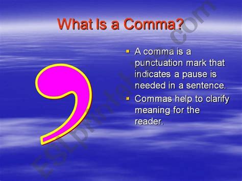 Esl English Powerpoints Comma Rules Powerpoint