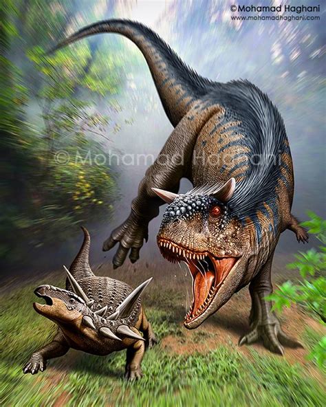 In forest northwest of van horn. Carnotaurus Vs Antarctopelta. 2D Digital Painting, 2013 | mohamad haghani | Dinosaur posters ...