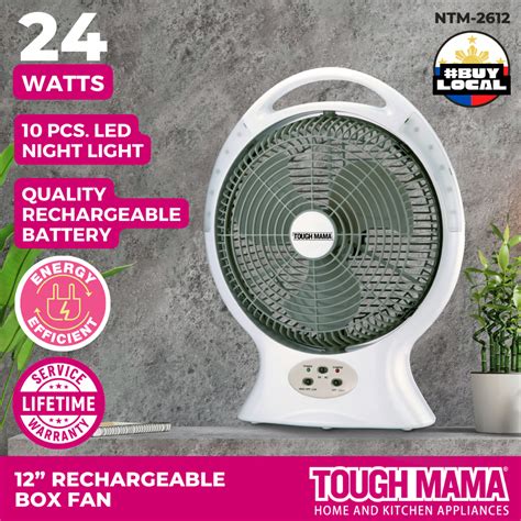 Tough Mama Ntm 2612 Rechargeable Electric Box Fan With Led Light Emergency Table Fanlight