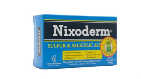 There are three main products, namely nixoderm ointment, nixoderm sulfur and salicylic acid soap, and nixoderm sulfur soap. NIXODERM Sulfur & Salicylic Acid Soap 100G - Asia Pharmacy ...
