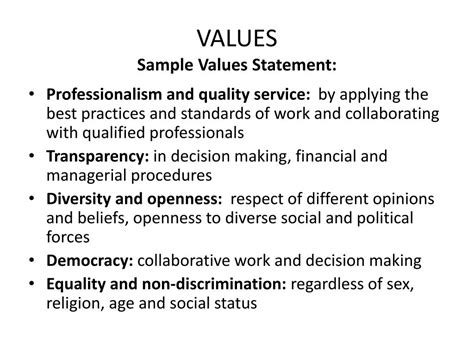 Ppt A Values Statement Describes The Principles And Beliefs That