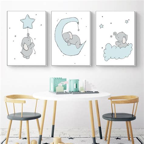 Baby Boy Nursery Wall Art Canvas Painting Cartoon Posters And Prints