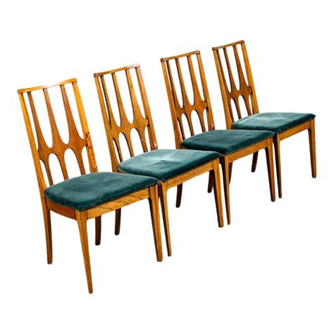 Mid Century Modern Broyhill Brasilia Back Green Lenoir Dining Chairs