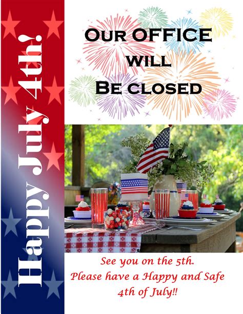4th of july we are closed sign images. Facility Events