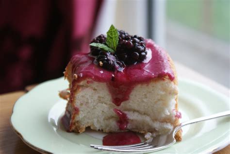 Angel food cake is a low fat cake recipe made mostly from egg whites, cake flour, and sugar. Blackberry Glazed Angel Food Cake | Baking, Recipes and ...