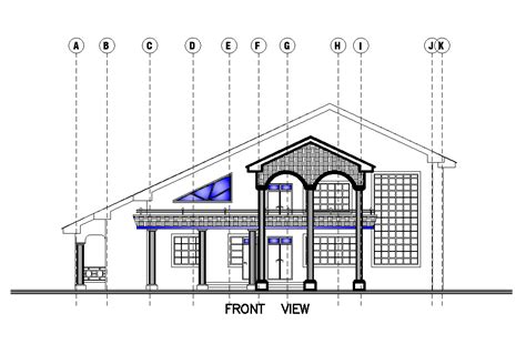 Front Elevation View Of 22x20m House Plan Is Given In This Autocad
