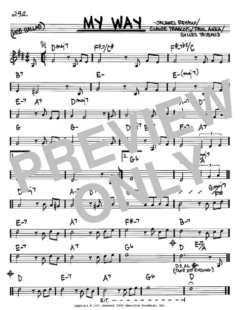 My Way Sheet Music By Paul Anka Real Book Melody And Chords Bb
