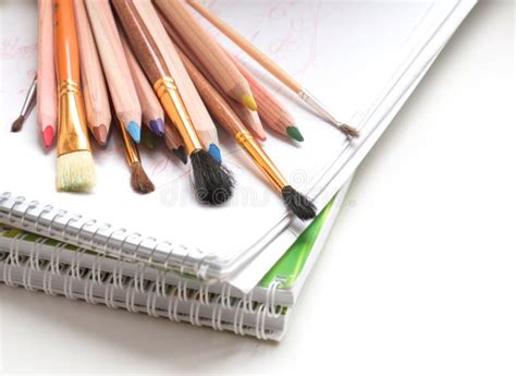 Colored Pencils And Paint Brushes Royalty Free Stock Image Image