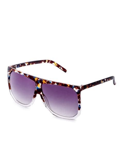 Tortoise Shell Frame Purple Lens Square Sunglasses Shein Sheinside