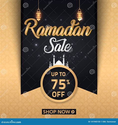 Ramadan Kareem Sale Offer Banner Design With Ornament Lantern Moon