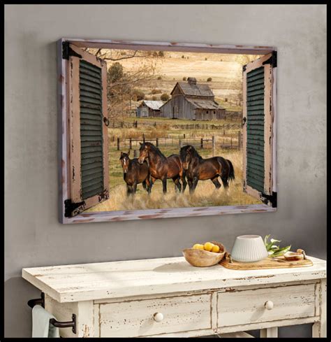 Ohcanvas Farm Farmhouse Window Barn With Horses Canvas Wall Art Decor