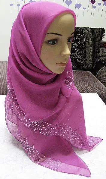 Mu Hot Drill Fashion Plain Voile Muslim Square Scarf High Quality Wholesale Pcs Per Lot