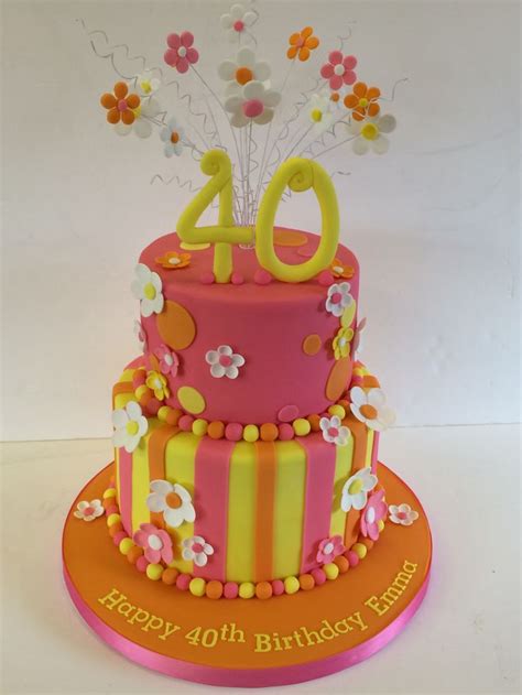 Funky Bright Coloured 40th Birthday Cake Cake 40th Birthday Cakes