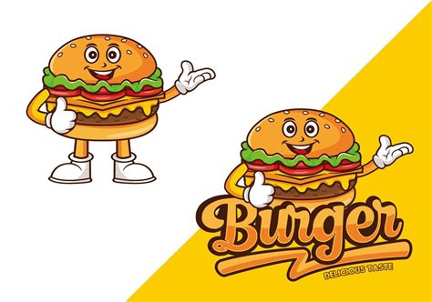 Burger Mascot Cartoon Template Logo Design Vector Art At Vecteezy