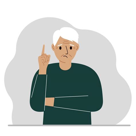 Sad Grandfather Holding His Index Finger Up Vector Flat Illustration