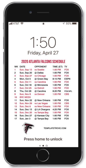 Since 1990, over 1 million customers served! 2020-2021 Atlanta Falcons Lock Screen Schedule for iPhone ...