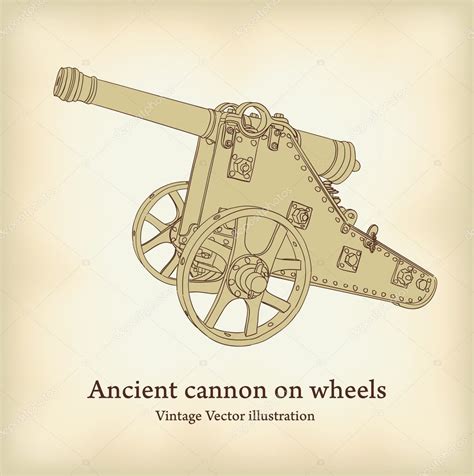 antique cannon on wheels vintage vector illustration — stock vector © spline x 6214392