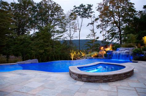 Backyard Infinity Swimming Pool Waterfall Design Bergen County Nj