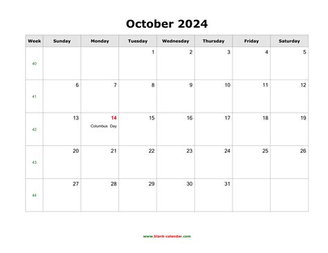 Download October 2024 Blank Calendar With Us Holidays Horizontal