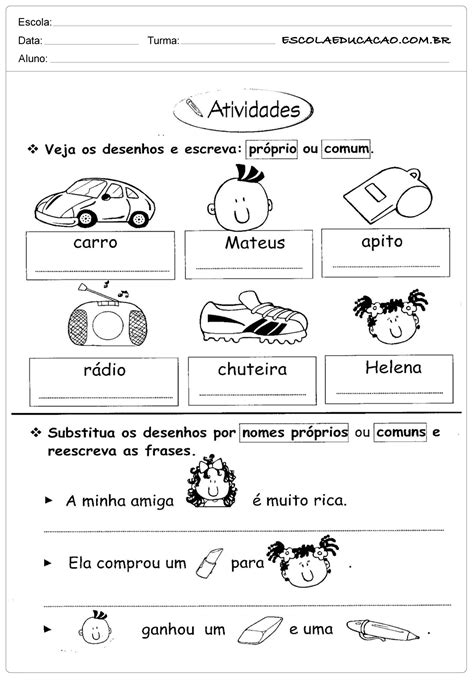 Atividades De Português 3º Ano Próprio Ou Comum Escola Educação
