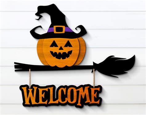 Halloween Welcome Sign Svg Halloween Door Hanger Svg Etsy