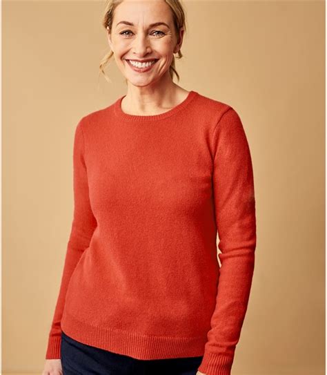 Rich Coral Womens Lambswool Crew Neck Jumper Woolovers Au