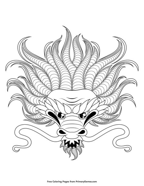 A dragon with smoke in the nose. Dragon Head Coloring Page • FREE Printable eBook (With ...