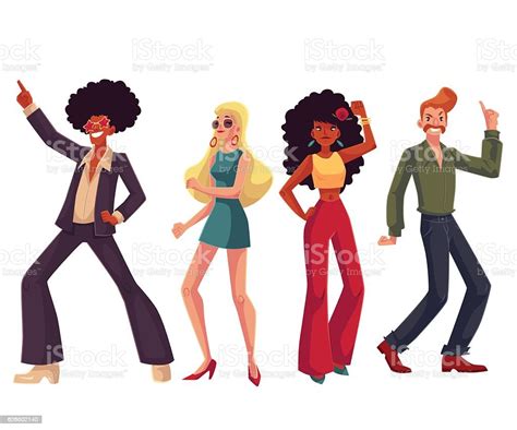 People In 1970s Style Clothes Dancing Disco Stock Illustration