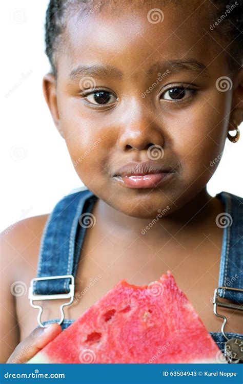 Sweet African Girl Eating Watermelon Stock Image Image Of Afro Braids 63504943