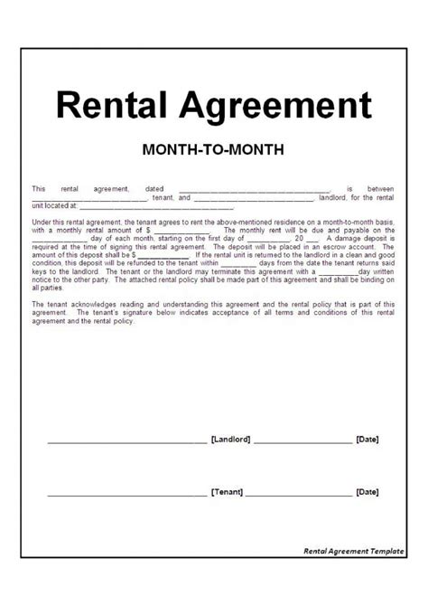 Free Printable Month To Month Rental Agreement Template
