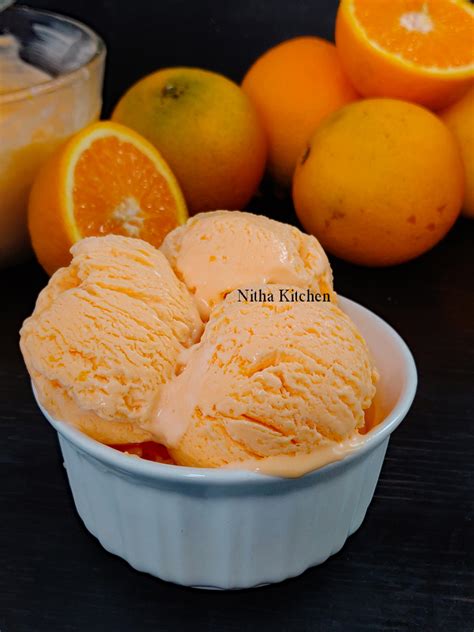No Churn Eggless Orange Ice Cream Recipe Nitha Kitchen