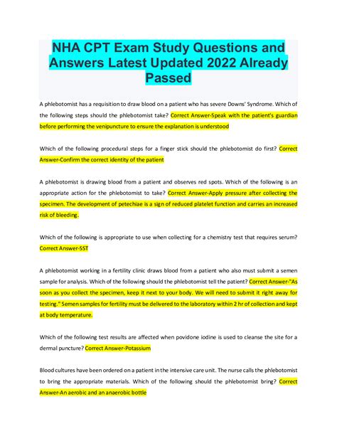 Nha Cpt Exam Study Questions And Answers Latest Updated 2022 Already