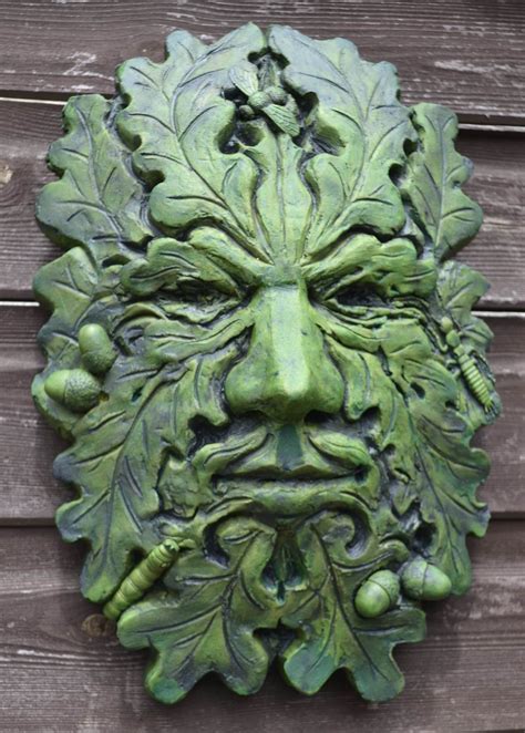 Green Man Wall Plaque Decorative Stone Garden Ornament Etsy Uk Garden Ornaments Decorative