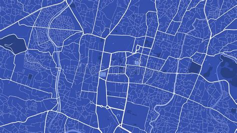 Detailed Vector Map Poster Of Kathmandu City Linear Print Map Blue