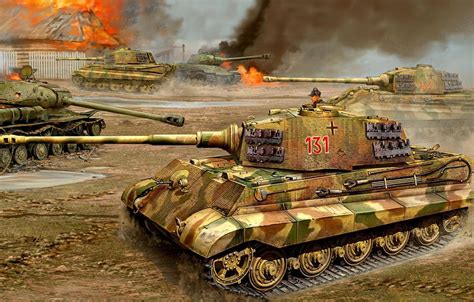 Обои война рисунок бой Tiger II Königstiger ис 2 Тигр II тяжёлый