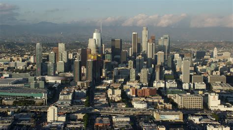 8K stock footage aerial video of Downtown Los Angeles, California, seen from I-10 Aerial Stock ...