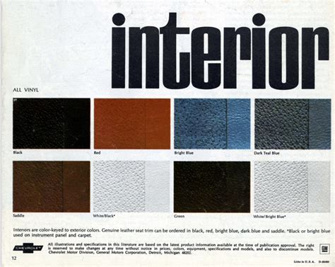 1960 To 1969 Corvette Exterior And Interior Colors