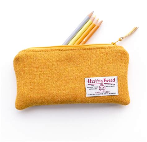 Yellow Pencil Case Hand Woven Harris Tweed Handmade In