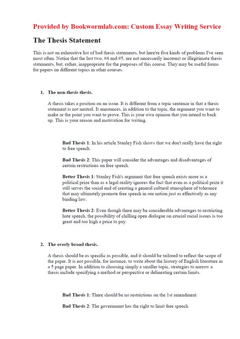 This article provides thesis statement examples to demonstrate how to create a good thesis the thesis statement informs the reader of your stand on the topic of discussion. Thesis Statement for a Speech from Experts ️ Bookwormlab