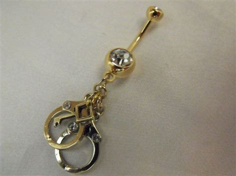 Gold Belly Navel Ring Handcuffs And Key Rhinestone By Agothshop 1500 Navel Rings Belly Rings