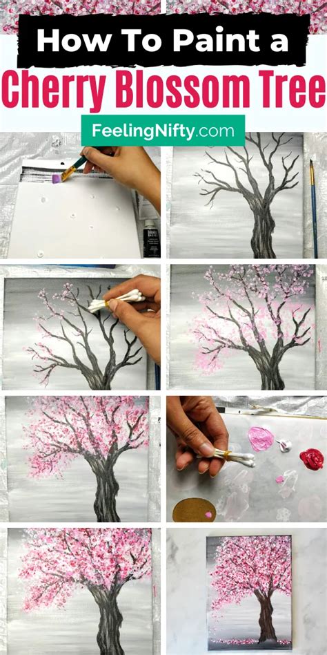 Cherry Blossom Tree Painting With Acrylics And Q Tips Easy Painting Idea Cherry Blossom Art